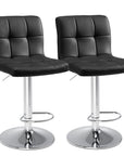 Set of Two Black Faux Leather And Steel Low Back Adjustable Height Swivel Bar Chairs