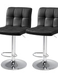 Set of Two Black Faux Leather And Steel Low Back Adjustable Height Swivel Bar Chairs