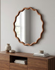 36" Golden Brown Solid Wood Scalloped Framed Accent Mirror