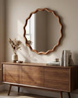 36" Golden Brown Solid Wood Scalloped Framed Accent Mirror