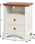 24" White And Brown Wood Two Drawer Nightstand with USB Port and Integrated Tech
