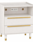26" White Wood Two Drawer Nightstand with USB Port and Integrated Tech