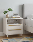 26" White Wood Two Drawer Nightstand with USB Port and Integrated Tech