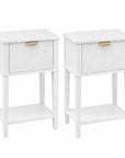 Set of Two 23" White Wood Ribbed Texture One Drawer Nightstand