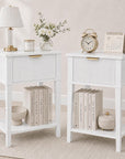Set of Two 23" White Wood Ribbed Texture One Drawer Nightstand