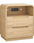 24" Natural Wood Two Drawer Nightstand with USB Port and Integrated Tech