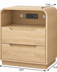 24" Natural Wood Two Drawer Nightstand with USB Port and Integrated Tech