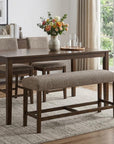 48" Brown And Dark Brown Fabric And Wood Upholstered Dining Bench