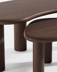 Set Of Two Brown Wood Free Form Abstract Nested Coffee Tables