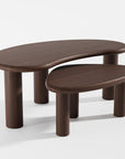Set Of Two Brown Wood Free Form Abstract Nested Coffee Tables