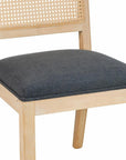 Set of Two Gray Fabric And Rattan Open Back Dining Side Chairs