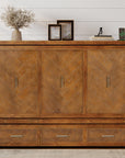 Walnut Solid Wood Queen Murphy Bed With USB With Cabinet Storage