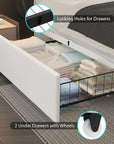 White Metal And Tufted Faux Fur Lighted Upholstered Full Bed Frame With Drawers With Drawers Storage