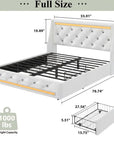 White Metal And Tufted Faux Fur Lighted Upholstered Full Bed Frame With Drawers With Drawers Storage