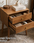 26" Walnut Wood Two Drawer Nightstand