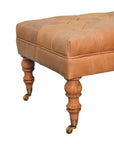 Buffalo Tan Leather Ottoman with Castor Legs
