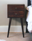Mini 2 Drawer Walnut Nightstand