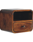 Extra Mini Wall Mounted Curved Chestnut Bedside with Open Slot