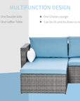 Aosom 3 Piece Modern Outdoor Patio Hand Woven Rattan Wicker Sectional Sofa with Coffee Table, image 5