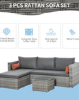 Aosom 3 Piece Modern Outdoor Patio Hand Woven Rattan Wicker Sectional Sofa with Coffee Table, image 14