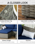 Aosom 3 Piece Modern Outdoor Patio Hand Woven Rattan Wicker Sectional Sofa with Coffee Table, image 27