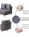 Aosom 5 Piece Outdoor Patio Rattan Wicker Curved Sectional Sofa with Coffee Table in Grey, image 10