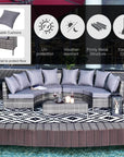 Aosom 5 Piece Outdoor Patio Rattan Wicker Curved Sectional Sofa with Coffee Table in Grey, image 9