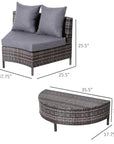 Aosom 5 Piece Outdoor Patio Rattan Wicker Curved Sectional Sofa with Coffee Table in Grey, image 8