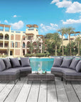 Aosom 5 Piece Outdoor Patio Rattan Wicker Curved Sectional Sofa with Coffee Table in Grey, image 1
