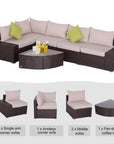 Aosom 6 Piece Outdoor Patio Wicker Rattan Modular Sectional Sofa with Coffee Table in Khaki, image 4