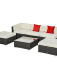 Aosom 6 Piece All Weather Deluxe Outdoor Patio Rattan Wicker Sectional Sofa Set in Cream White, image 4