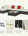 Aosom 6 Piece All Weather Deluxe Outdoor Patio Rattan Wicker Sectional Sofa Set in Cream White, image 12