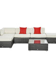 Aosom 6 Piece All Weather Deluxe Outdoor Patio Rattan Wicker Sectional Sofa Set in Cream White, image 5
