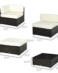 Aosom 6 Piece All Weather Deluxe Outdoor Patio Rattan Wicker Sectional Sofa Set in Cream White, image 9