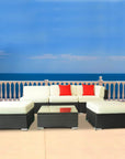 Aosom 6 Piece All Weather Deluxe Outdoor Patio Rattan Wicker Sectional Sofa Set in Cream White, image 1