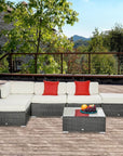 Aosom 6 Piece All Weather Deluxe Outdoor Patio Rattan Wicker Sectional Sofa Set in Cream White, image 3