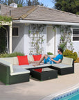 Aosom 7 Piece Outdoor Patio Rattan Wicker Modular U Shaped Sectional Sofa Set with Coffee Table, image 45