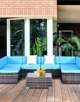 Aosom 7 Piece Outdoor Patio Rattan Wicker Modular U Shaped Sectional Sofa Set with Coffee Table, image 1