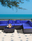 Aosom 7 Piece Outdoor Patio Rattan Wicker Modular U Shaped Sectional Sofa Set with Coffee Table, image 4
