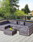 Aosom 7 Piece Outdoor Patio Rattan Wicker Modular U Shaped Sectional Sofa Set with Coffee Table, image 5
