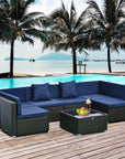 Aosom 7 Piece Outdoor Patio Rattan Wicker Modular U Shaped Sectional Sofa Set with Coffee Table, image 8