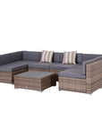Aosom 7 Piece Outdoor Patio Rattan Wicker Modular U Shaped Sectional Sofa Set with Coffee Table, image 11
