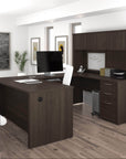 Modubox Embassy U Shaped Executive Desk with Pedestal and Hutch Dark Chocolate, image 1