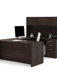 Modubox Embassy U Shaped Executive Desk with Pedestal and Hutch Dark Chocolate, image 2