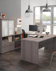 Modubox i3 Plus U shaped Desk with Frosted Glass Doors Hutch, image 1