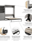 Modubox Pur 101" Queen Size Murphy Wall Bed with Storage Unit, image 38