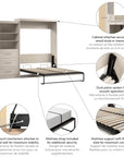Modubox Pur 101" Queen Size Murphy Wall Bed with Storage Unit, image 52