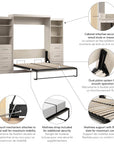 Modubox Pur 115" Queen Size Murphy Wall Bed with 2 Storage Units, image 51