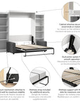 Modubox Pur Queen Murphy Wall Bed, 2 Storage Units and a Sofa (115“) in White, image 10