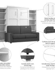 Modubox Pur Queen Murphy Wall Bed, 2 Storage Units and a Sofa (115“) in White, image 4